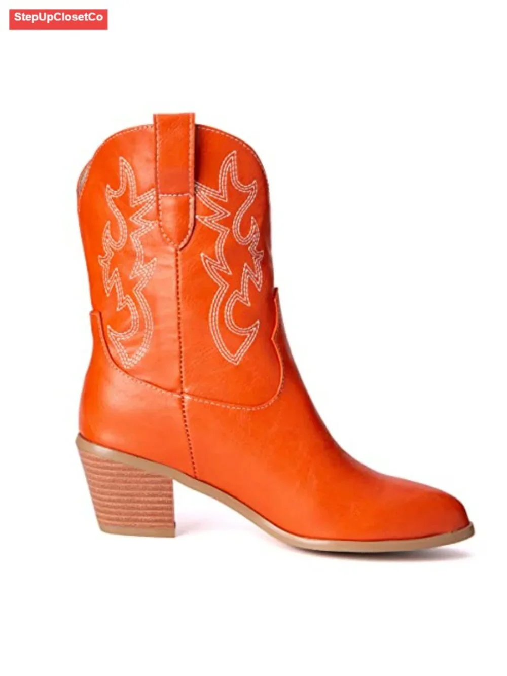 Embroidered Pointed Toe Cowboy Ankle Boots with Mid Heel - Picture 4 of 6